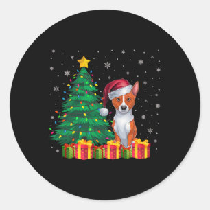 Ugly Basenji Weihnachtsmannmütze Weihnachtsleuchte Runder Aufkleber
