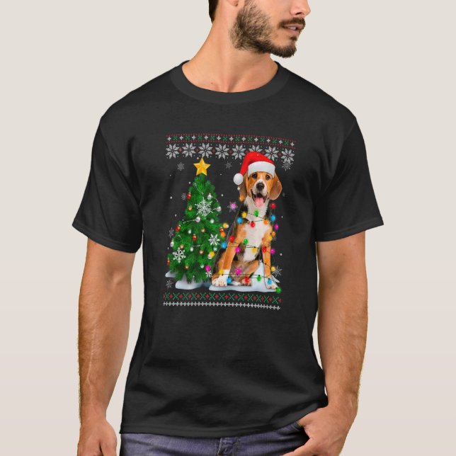 Ugly Beagle Hund Weihnachtsmannmütze Weihnachtsbau T-Shirt (Vorderseite)