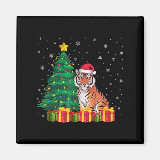 Ugly Bengal Tiger Santa Hat Christmas Tree Lights  Magnet (Vorne)