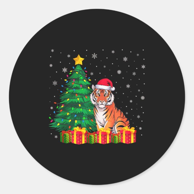 Ugly Bengal Tiger Santa Hat Christmas Tree Lights  Runder Aufkleber (Vorderseite)