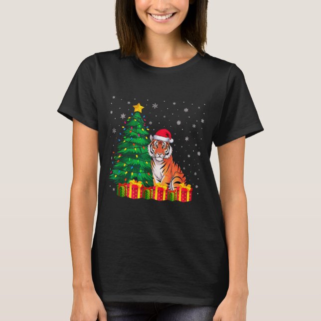 Ugly Bengal Tiger Santa Hat Christmas Tree Lights  T-Shirt (Vorderseite)