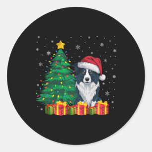 Ugly Border Collie Weihnachtsmannmütze Weihnachtsl Runder Aufkleber