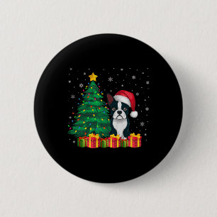 Ugly Boston Terrier Weihnachtsmannmütze Christmas  Button