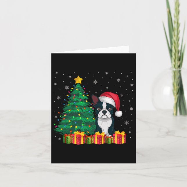 Ugly Boston Terrier Weihnachtsmannmütze Christmas  Karte (Vorderseite)
