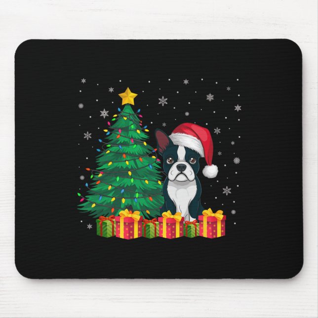 Ugly Boston Terrier Weihnachtsmannmütze Christmas  Mousepad (Vorne)