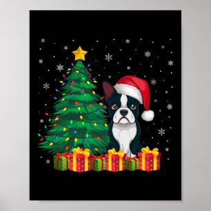 Ugly Boston Terrier Weihnachtsmannmütze Christmas Poster