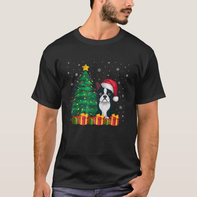 Ugly Boston Terrier Weihnachtsmannmütze Christmas  T-Shirt (Vorderseite)