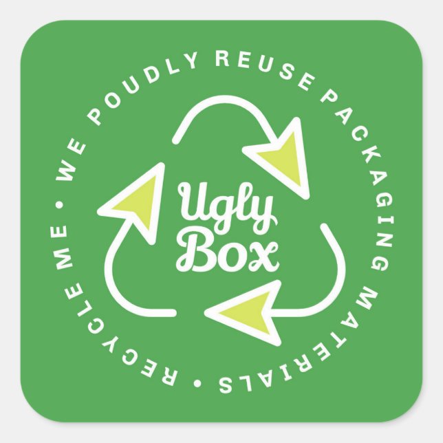 Ugly Box Gerecycelt Verpackungsaufkleber grün und  Quadratischer Aufkleber (Vorderseite)