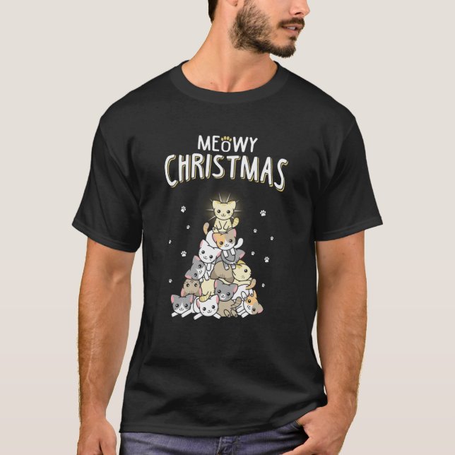 Ugly Cat Christmas Sweater Meow Christmas Swea T-Shirt (Vorderseite)