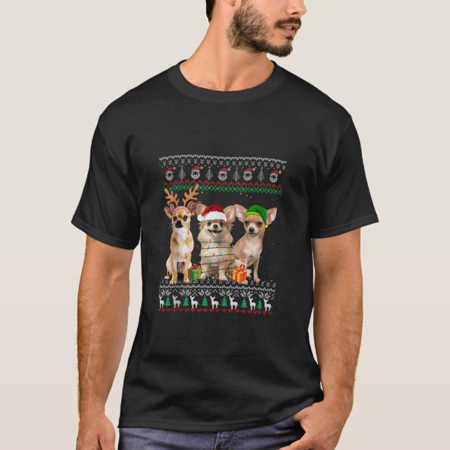 Ugly Chihuahua Santa Reindeer Elf Weihnachtsbaum L T-Shirt (Vorderseite)