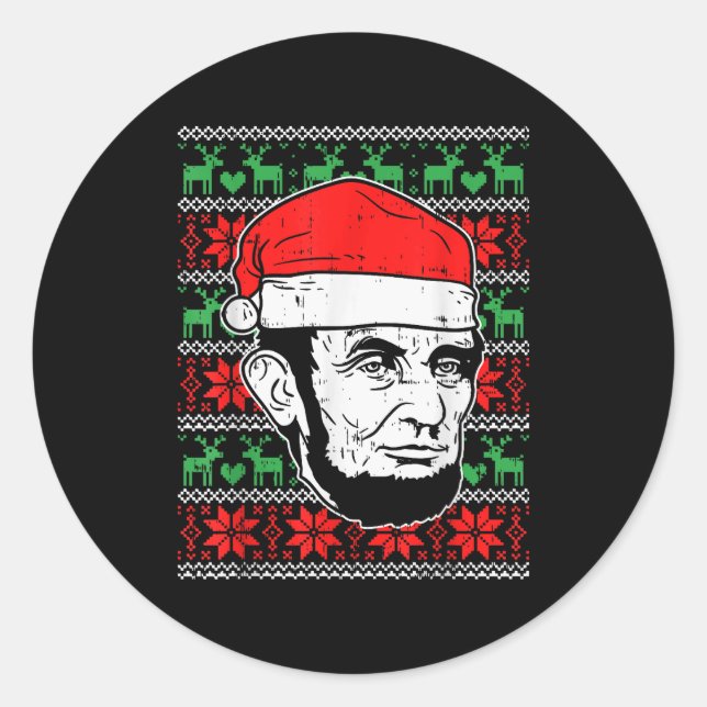 Ugly Christmas Abe Shirt Abraham Lincoln Santa Pat Runder Aufkleber (Vorderseite)