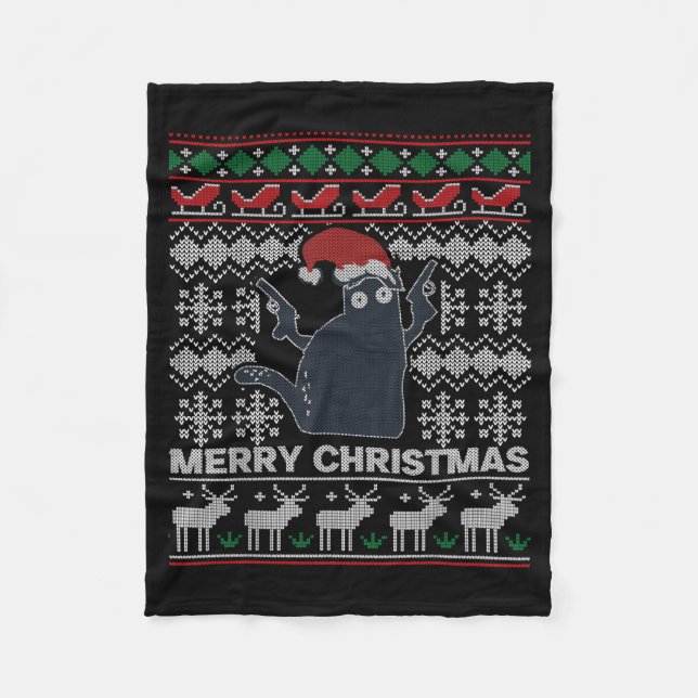 Ugly Christmas Black Cat Merry Christmas Gift  Fleecedecke (Vorderseite)