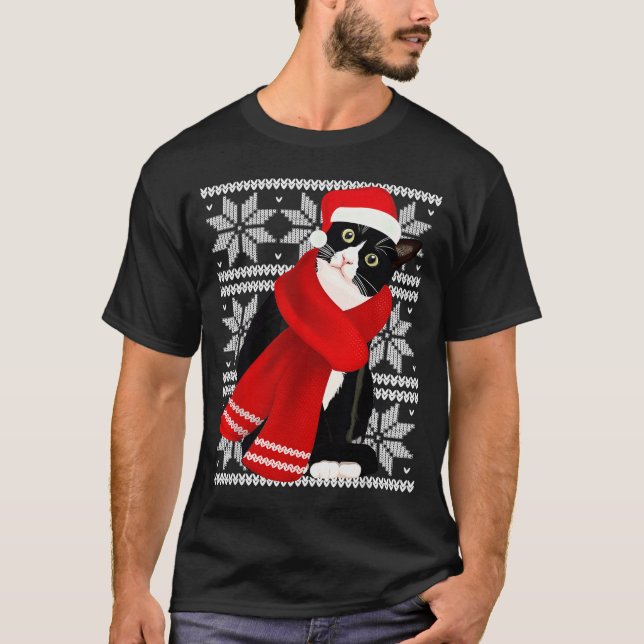 Ugly Christmas Black Cat Santa Hat F Holiday Cute  T-Shirt (Vorderseite)