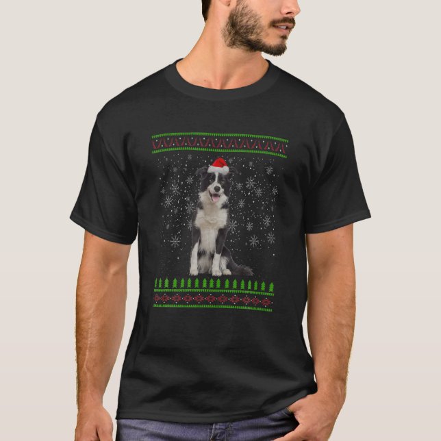 Ugly Christmas Border Collie Dog Xmas frohe Christ T-Shirt (Vorderseite)