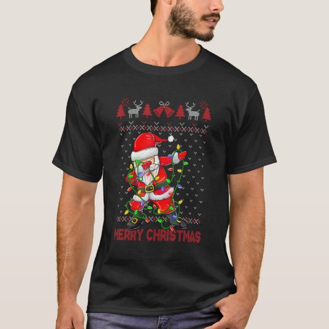 Ugly Christmas Dabbing Sweater  Santa Christmas Fa T-Shirt (Vorderseite)