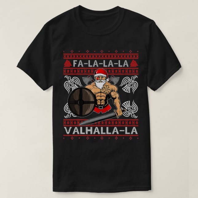 Ugly Christmas Design Fa-La-Valhalla T-Shirt (Design vorne)