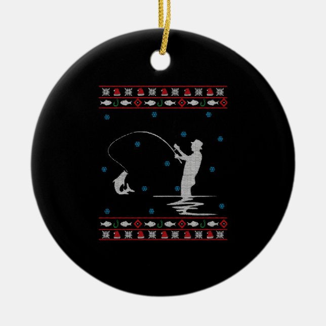 Ugly Christmas Fisherman Fishing Rod Keramik Ornament (Vorne)