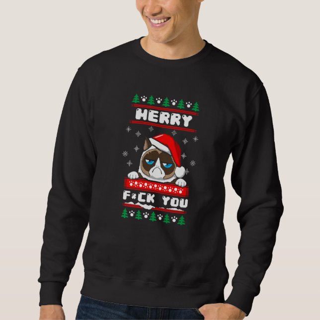 Ugly Christmas Grouchy Cat Sweatshirt (Vorderseite)