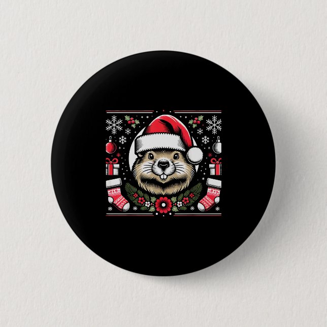 Ugly Christmas Groundhog  Button (Vorderseite)