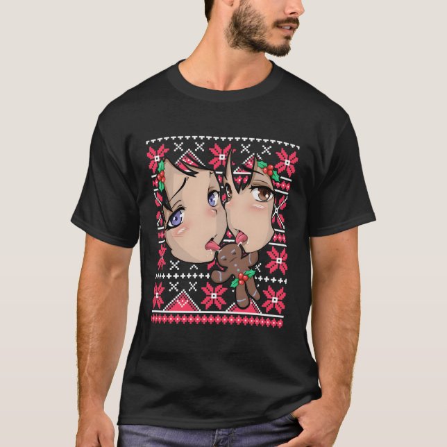 Ugly Christmas Otaku Ahegao Ecchi Etchi Lewd Henta T-Shirt (Vorderseite)