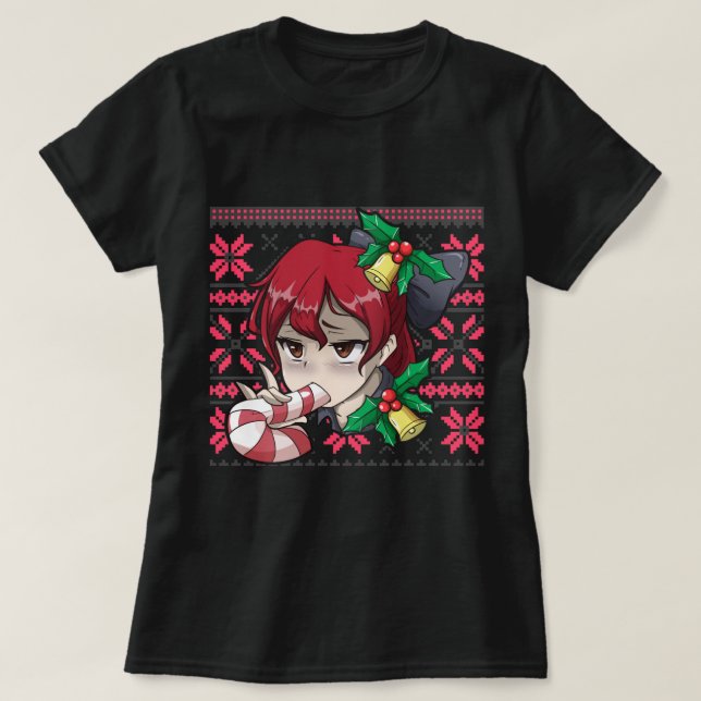 Ugly Christmas Otaku Ahegao Ecchi Etchi Lewd Henta T-Shirt (Design vorne)