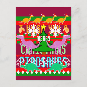 Ugly Christmas Pattern Niedlicher Cartoon Dinosaur Feiertagspostkarte