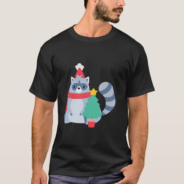 Ugly Christmas Raccoon Santa Xmas Tree Niedlich Ha T-Shirt (Vorderseite)