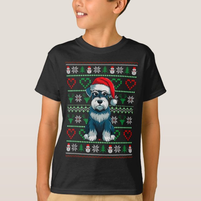 Ugly Christmas Schnauzer Dog Wearing Santa Hat Xma T-Shirt (Vorderseite)