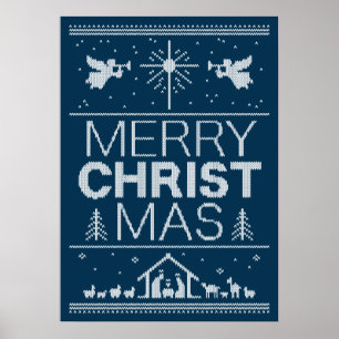 Ugly Christmas Sweater Blue Religious Christlich Poster