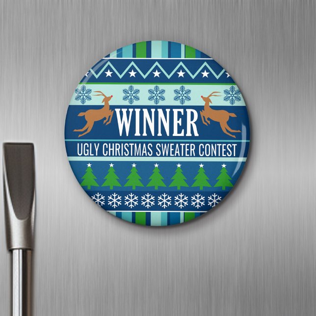 Ugly Christmas Sweater Contest Gewinner Neuheit Magnet (Personalized Fridge Magnet - Party Favor - Ugly Christmas Sweater Winner)