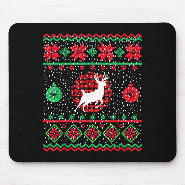 Ugly Christmas Sweater Design Plaid Reindeer  Mousepad (Vorne)