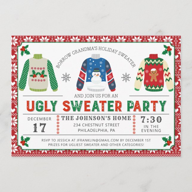 Ugly Christmas Sweater Einladungen Party laden (Vorderseite)