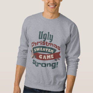 Ugly Christmas Sweater Game Strong! Funny Gray Sweatshirt