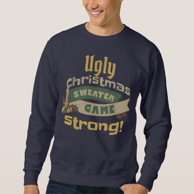 Ugly Christmas Sweater Game Strong! Marineblau Sweatshirt (Vorderseite)
