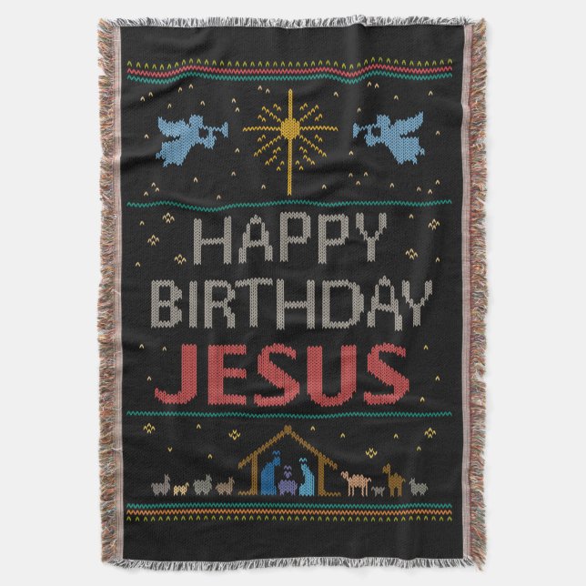 Ugly Christmas Sweater - Happy Birthday Jesus Decke (Vorderseite Vertikal)