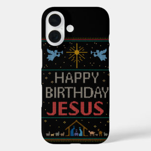 Ugly Christmas Sweater - Happy Birthday Jesus Red iPhone 16 Hülle