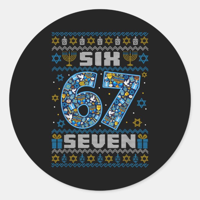 Ugly Christmas Sweater Happy Hanukkah Chanukkah Si Runder Aufkleber (Vorderseite)