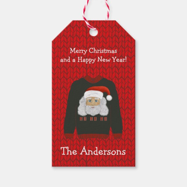 Ugly Christmas Sweater | HO HO HO Santa Claus Geschenkanhänger (Vorderseite)
