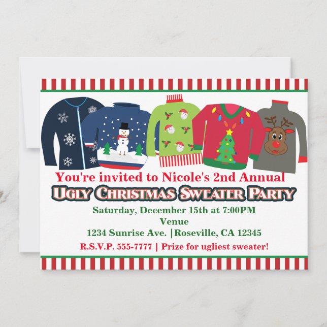 Ugly Christmas Sweater Holiday Party Einladungen (Vorderseite)
