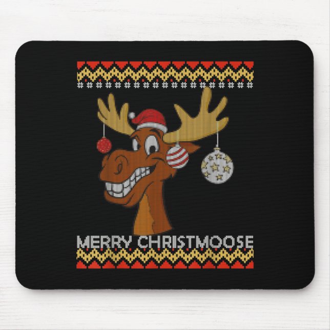 Ugly Christmas Sweater I Merry Christmoose Funny M Mousepad (Vorne)