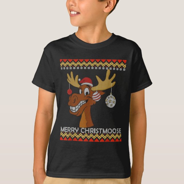 Ugly Christmas Sweater I Merry Christmoose Funny M T-Shirt (Vorderseite)