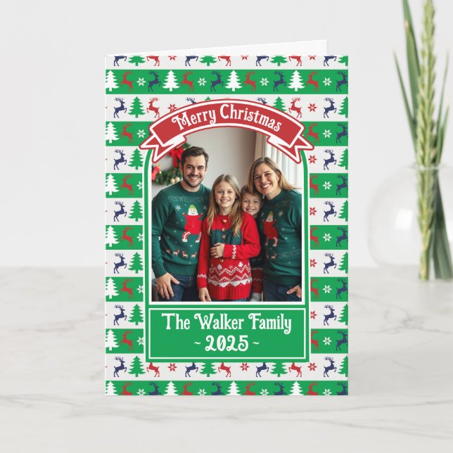 Ugly Christmas Sweater Jumper Family Photo  Karte (Vorderseite)