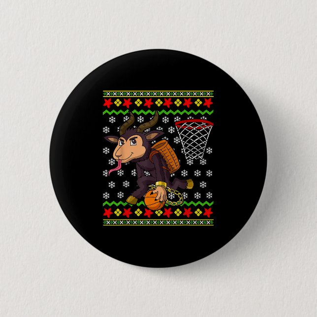 Ugly Christmas Sweater Pattern Kids Krampus Basket Button (Vorderseite)