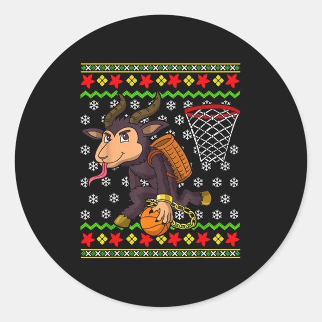 Ugly Christmas Sweater Pattern Kids Krampus Basket Runder Aufkleber (Vorderseite)