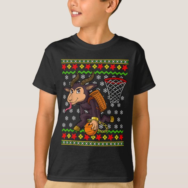 Ugly Christmas Sweater Pattern Kids Krampus Basket T-Shirt (Vorderseite)