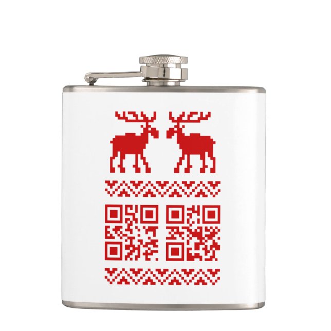 Ugly Christmas Sweater QR Code Glücklich Neues Jah Flachmann (Vorderseite)