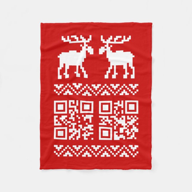 Ugly Christmas Sweater QR Code Glücklich Neues Jah Fleecedecke (Vorderseite)