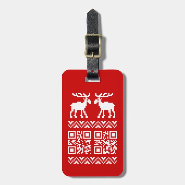 Ugly Christmas Sweater QR Code Glücklich Neues Jah Gepäckanhänger (Vorderseite vertikal)