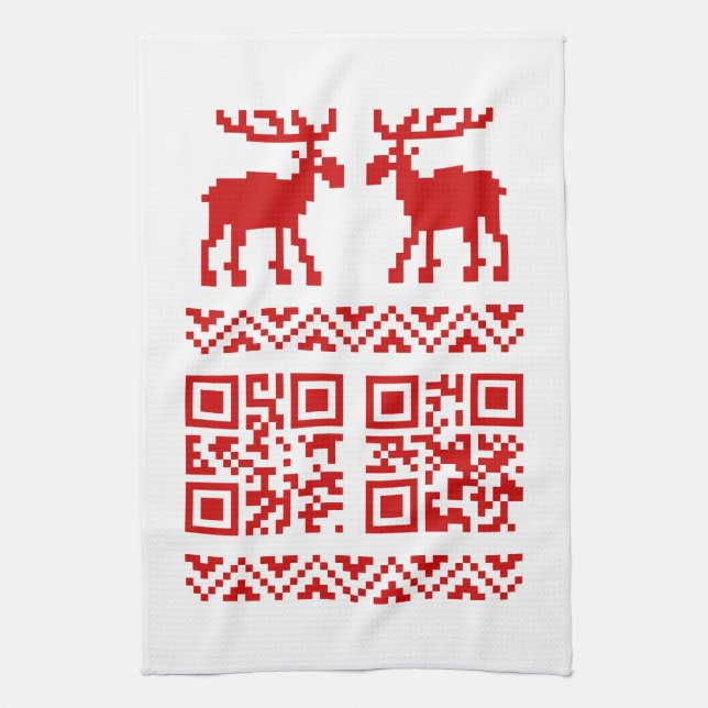 Ugly Christmas Sweater QR Code Glücklich Neues Jah Geschirrtuch (Vertikal)