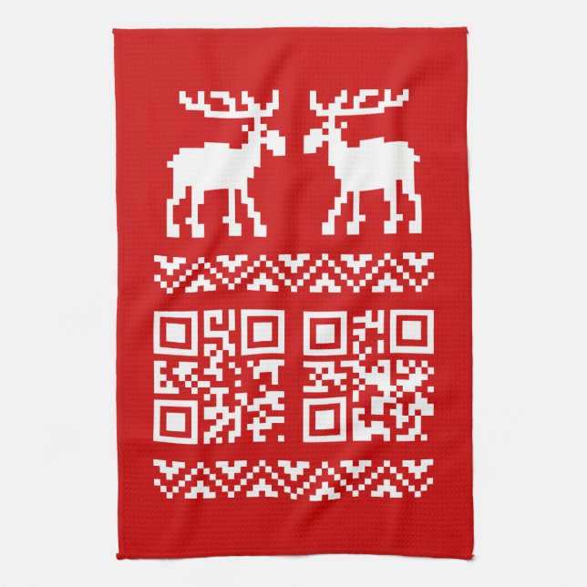 Ugly Christmas Sweater QR Code Glücklich Neues Jah Geschirrtuch (Vertikal)